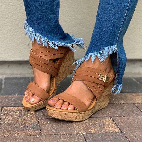 Brown High Heel Wedge Sandal - Picture 4 of 7